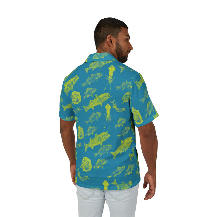 Men's Hawaiian Gyotaku Camp Shirt - Turquoise