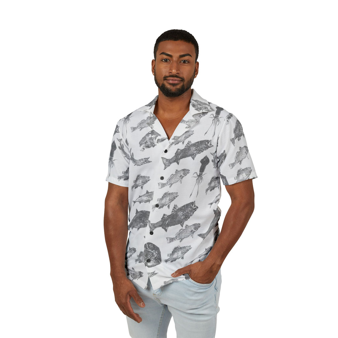 Men's Hawaiian Gyotaku Camp Shirt - White
