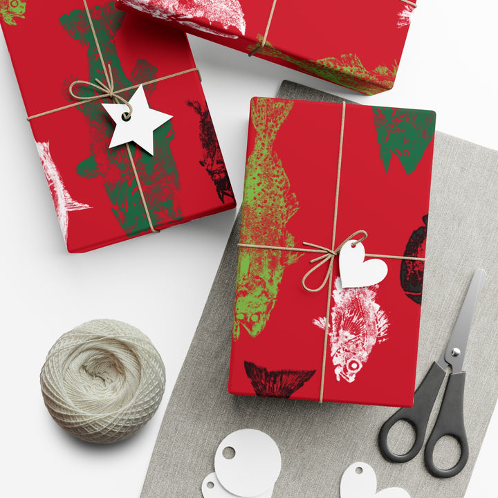 Gyotaku Gift Wrap Paper - Red