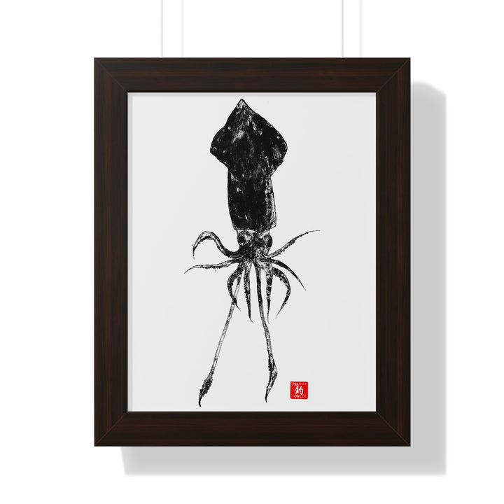 Squid Gyotaku Framed Vertical Poster