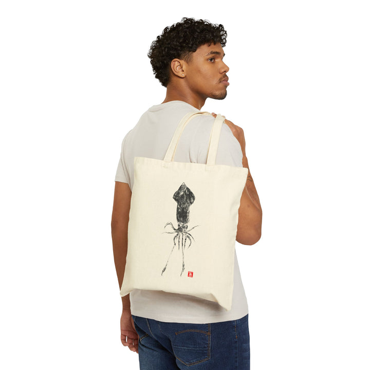 Squid Gyotaku Cotton Canvas Tote Bag