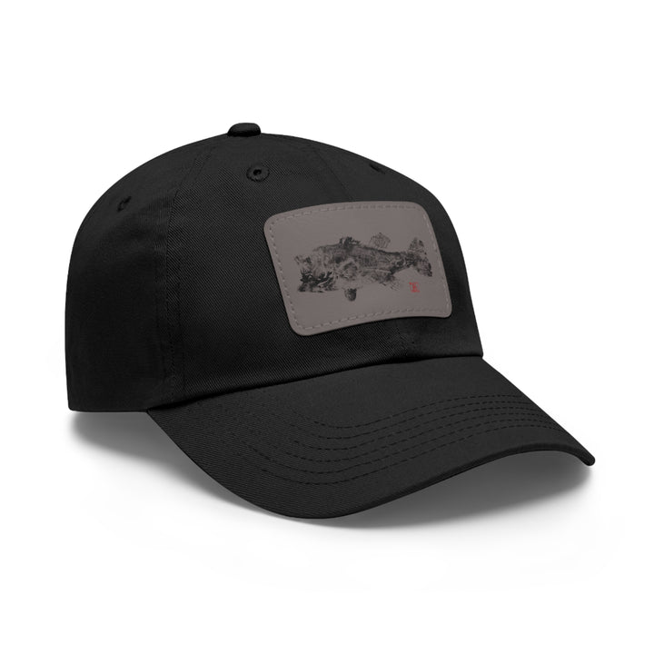 Largemouth Bass Gyotaku Dad Hat with Leather Patch (Rectangle)