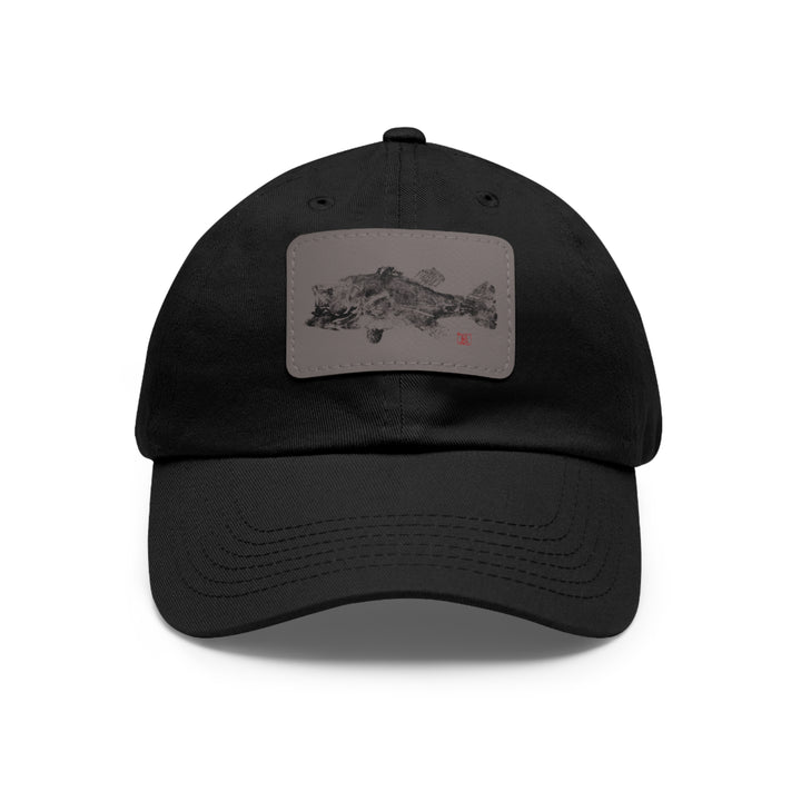 Largemouth Bass Gyotaku Dad Hat with Leather Patch (Rectangle)