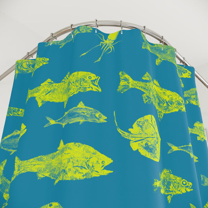 Gyotaku Turquoise Shower Curtain