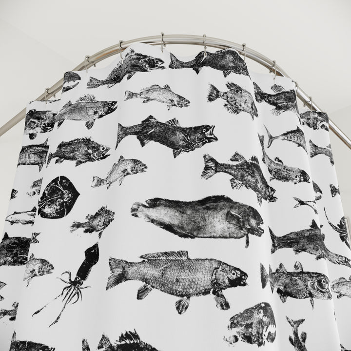 Gyotaku Shower Curtain Black on White