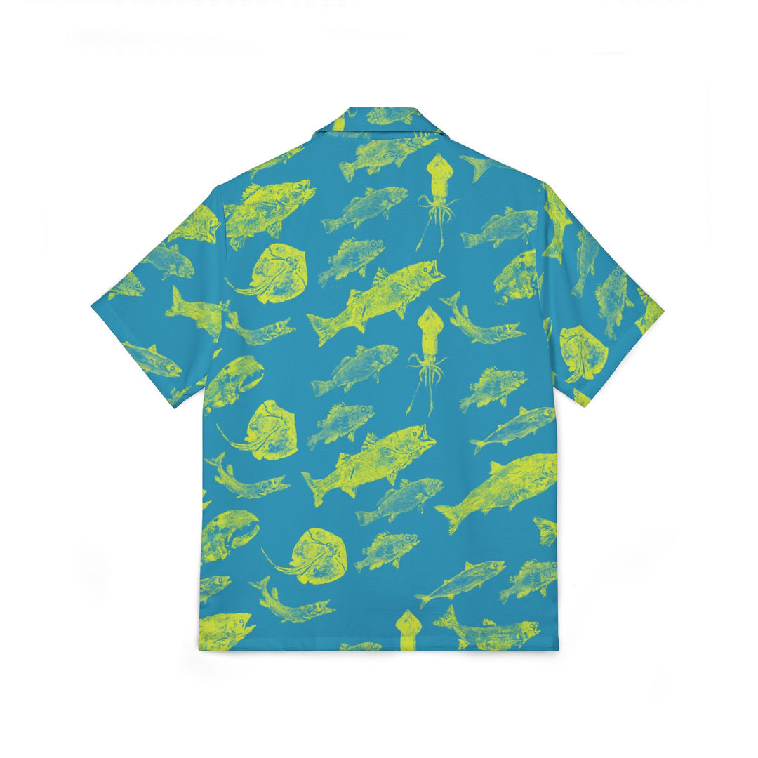 Men's Hawaiian Gyotaku Camp Shirt - Turquoise