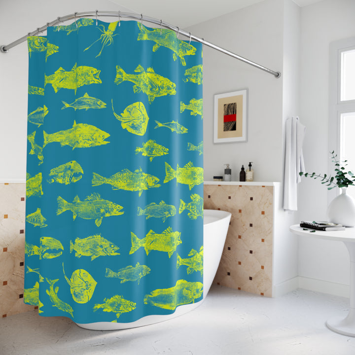Gyotaku Turquoise Shower Curtain