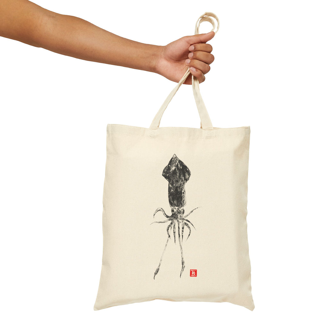 Squid Gyotaku Cotton Canvas Tote Bag