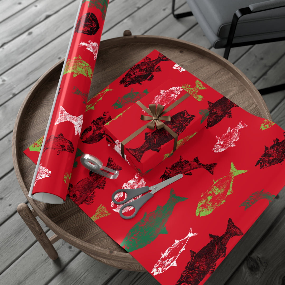 Gyotaku Gift Wrap Paper - Red
