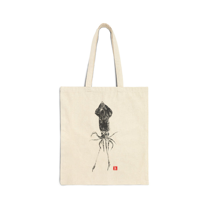 Squid Gyotaku Cotton Canvas Tote Bag