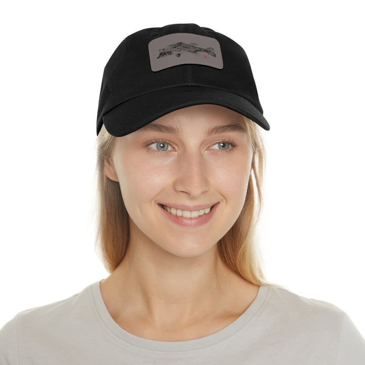 Largemouth Bass Gyotaku Dad Hat with Leather Patch (Rectangle)