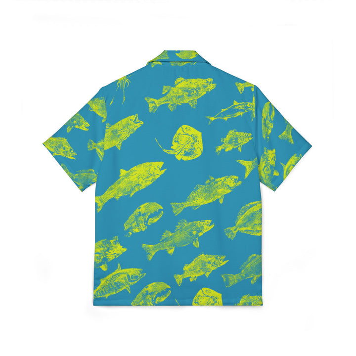 Men's Hawaiian Gyotaku Camp Shirt - Turquoise