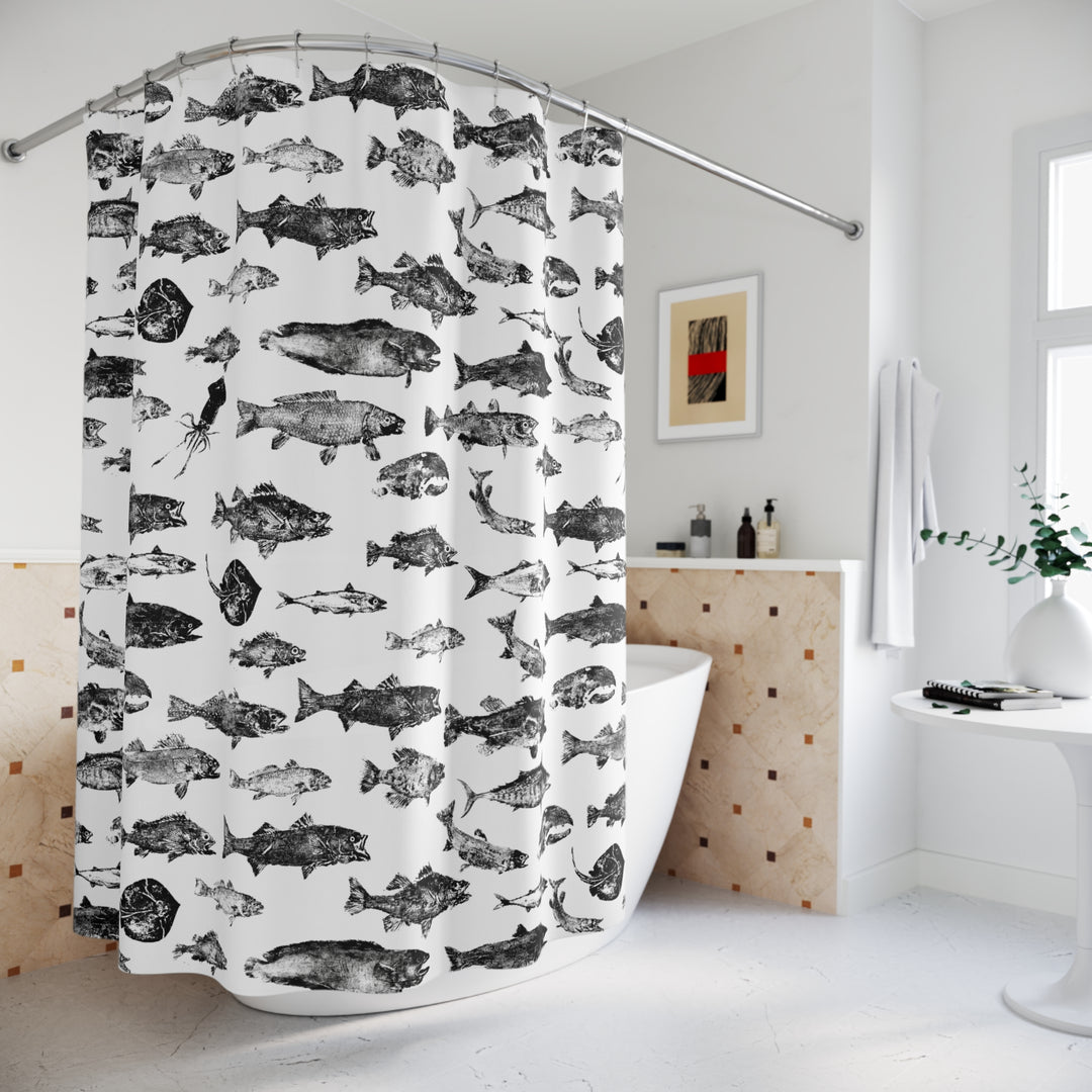 Gyotaku Shower Curtain Black on White