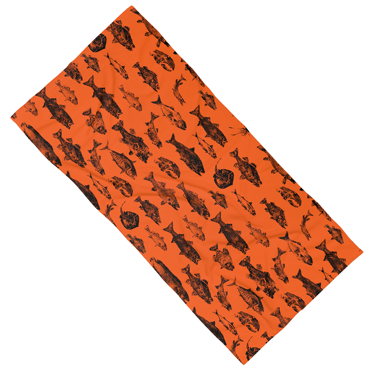 Gyotaku Beach Towel - Black on Orange