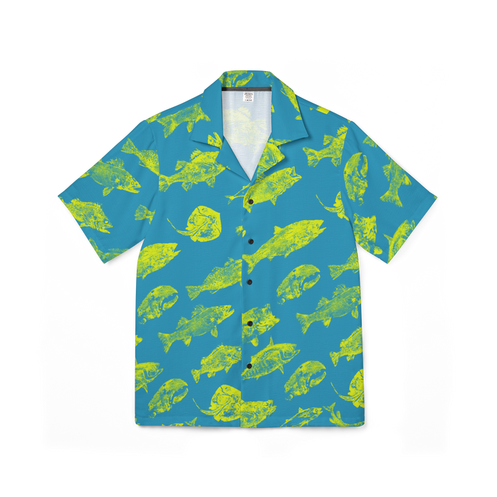 Men's Hawaiian Gyotaku Camp Shirt - Turquoise