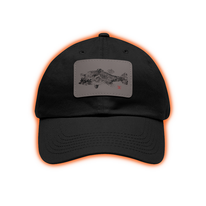 Largemouth Bass Gyotaku Dad Hat with Leather Patch (Rectangle)