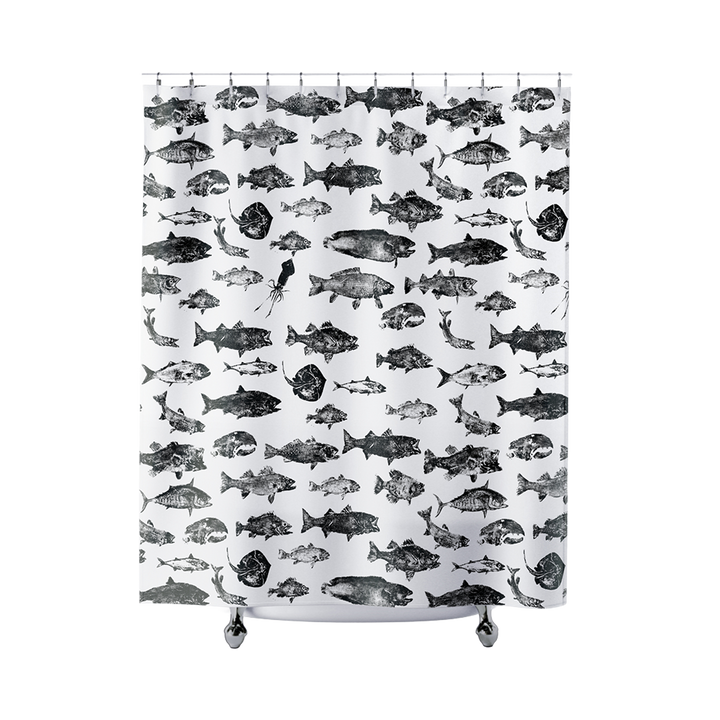 Gyotaku Shower Curtain Black on White