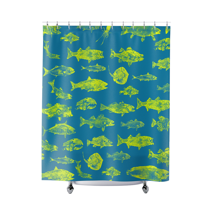 Gyotaku Turquoise Shower Curtain