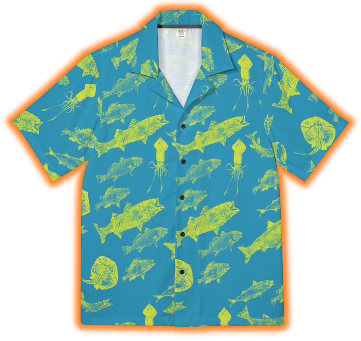 Men's Hawaiian Gyotaku Camp Shirt - Turquoise